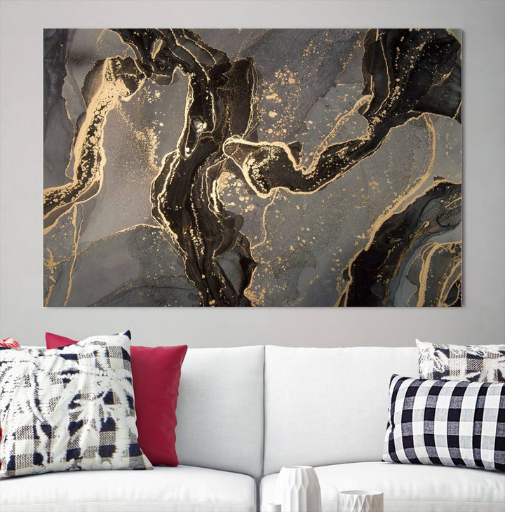 Gray Marble Fluid Effect Wall Art Abstract Canvas Wall Art Print