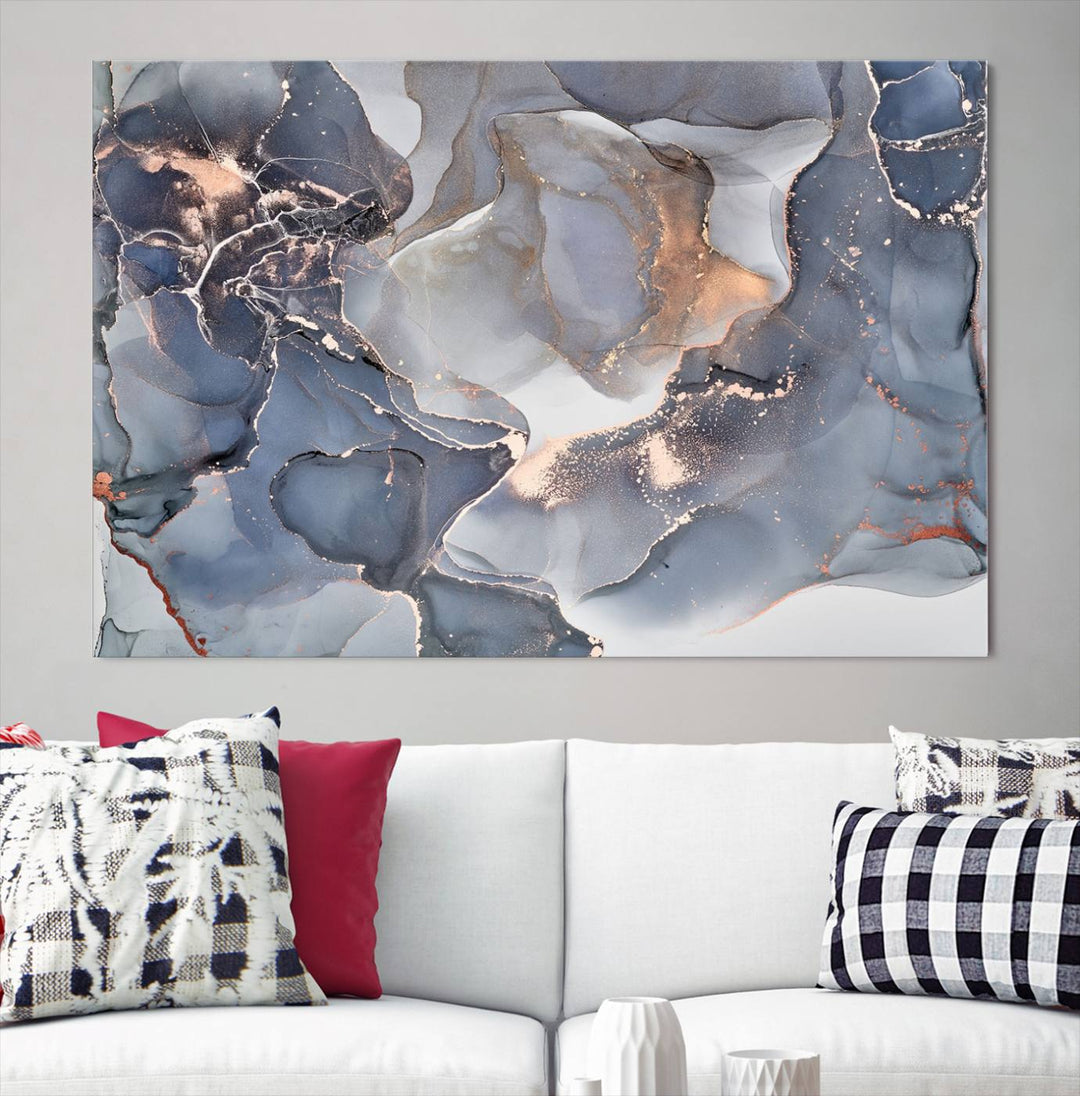 Contemporary Art Gray Gold Abstract Canvas Art Print