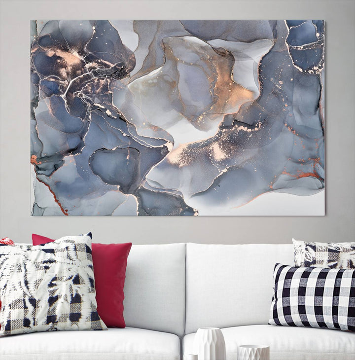 Contemporary Art Gray Gold Abstract Canvas Art Print