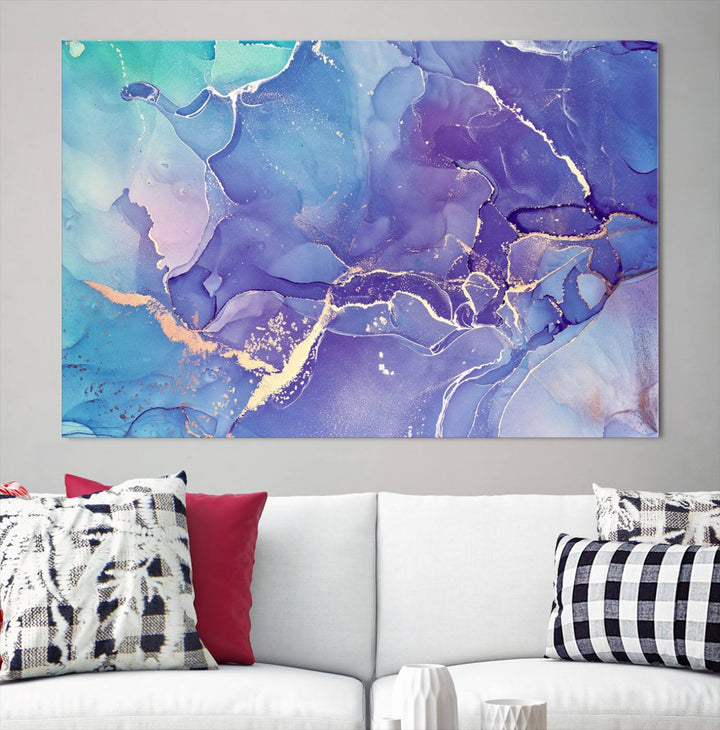 Blue and Purple Marble Fluid Effect Wall Art Abstract Canvas Wall Art Print