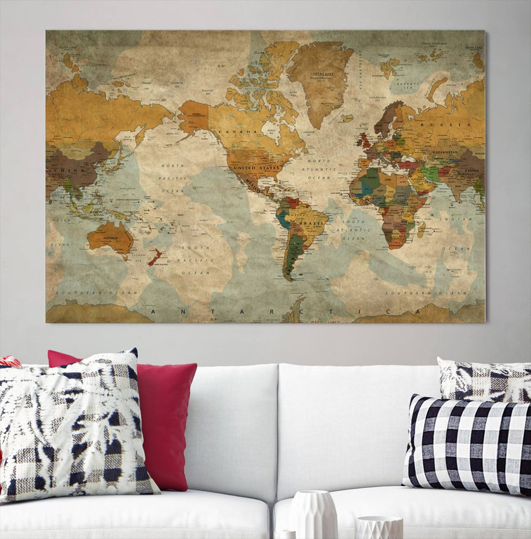 Sephia World Map Wall Art Multi Panel