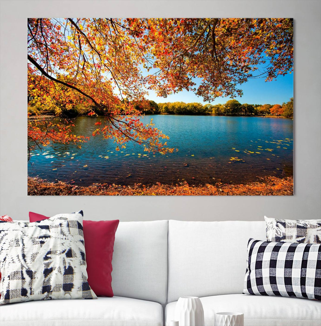 Autumn Tree Fall Lake Wall Art Canvas Print