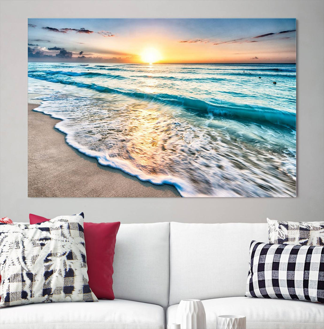 Ocean Beach Canvas Wall Art Beach Canvas, Coastal Sunset Tropical Island Beach Sunset Artwork Print for Living Room Home Office Decor, Beach Wall Art, Sea Wall Art