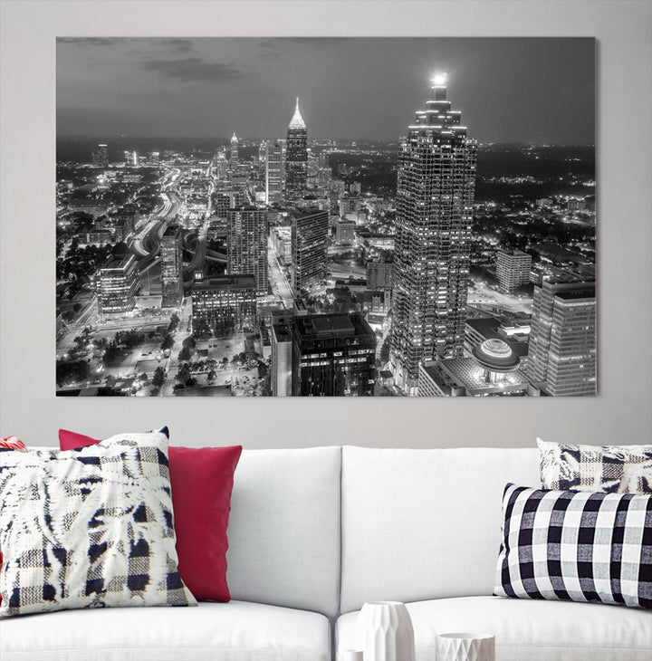 Horizonte nublado de la ciudad de Atlanta Arte de pared en blanco y negro Paisaje urbano Lienzo