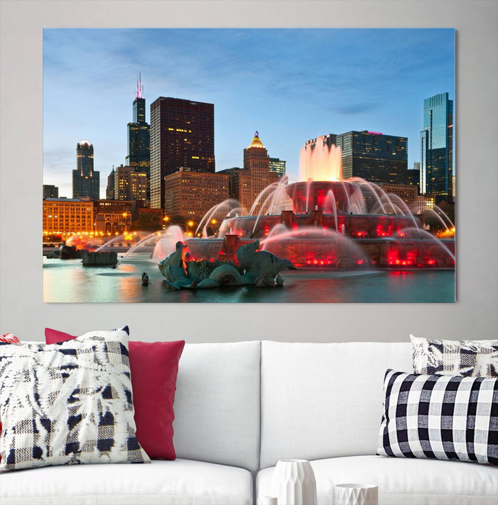 Chicago City Lights Night Skyline Cityscape View Wall Art Impression sur toile