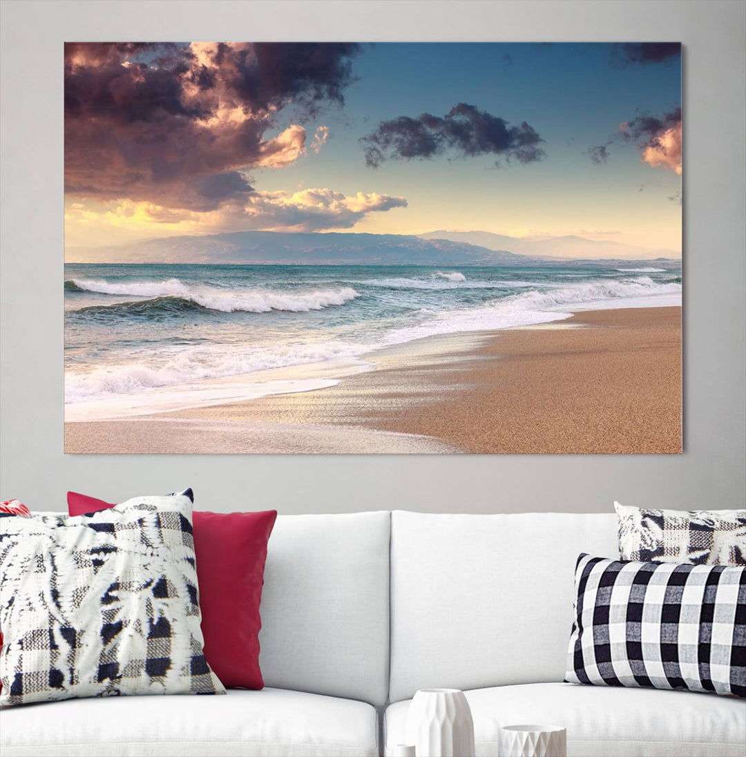 Cloudy Weather Beach Sunset Sunrise Wall Art Canvas Print