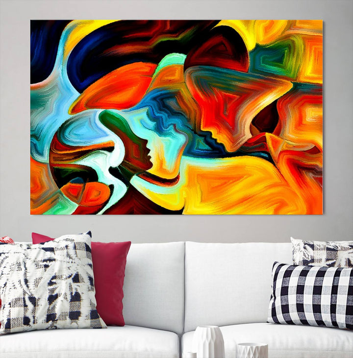 The "Human Love Figures Abstract Wall Art Canvas Print" adds a stylish touch to the dining area, featuring vibrant three-panel artwork on museum-quality canvases with UV-protective coating.