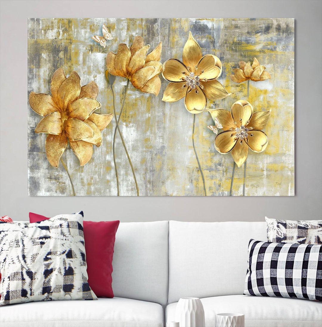 Golden Flowers Wall Art Canvas Print