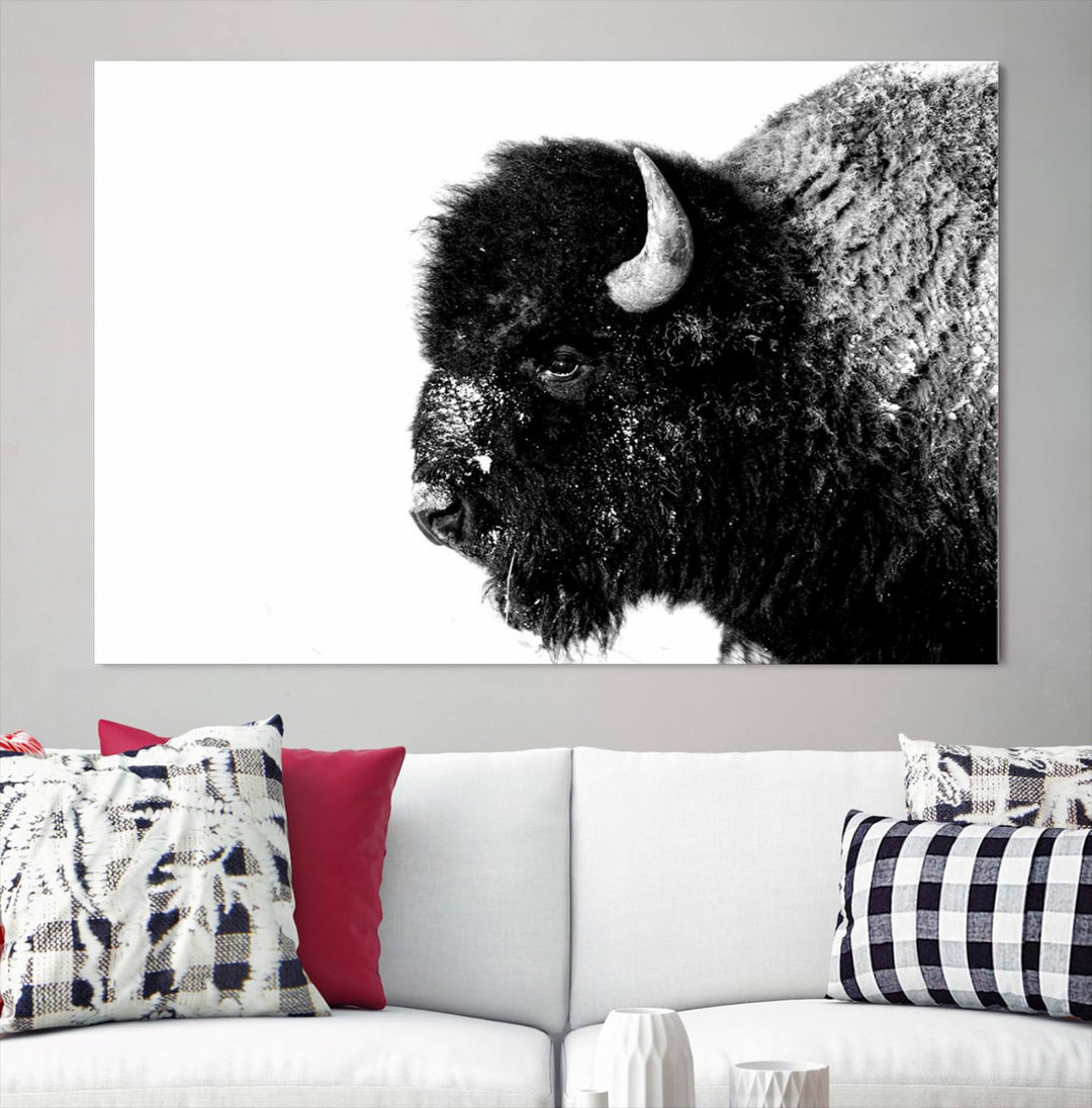 American Bison Wall Art - Buffalo Wall Art Black and White Canvas Print - Framed, Ready to Hang, Modern Nature-Inspired Artwork for Home and Office Decor