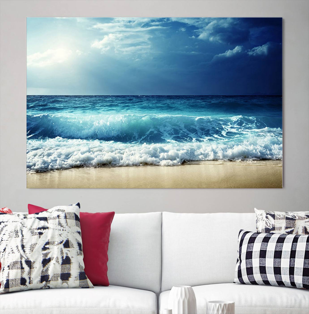 Impresiones en lienzo de playa, paisaje marino, foto náutica, lienzo costero, lienzo de olas de mar, arte de pared extragrande, decoración de pared de playa