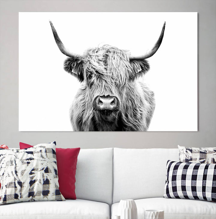 Scottish Highland Cow Cattle Art Print Farmhouse Wall Art Canvas Print