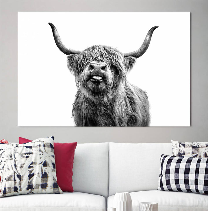 Fanny Scottish Highland Cow Cattle Art Print Farmhouse Wall Art Canvas Print