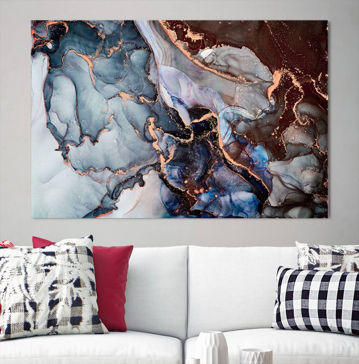 Brown Blue Abstract Marble Wall Art Canvas Print