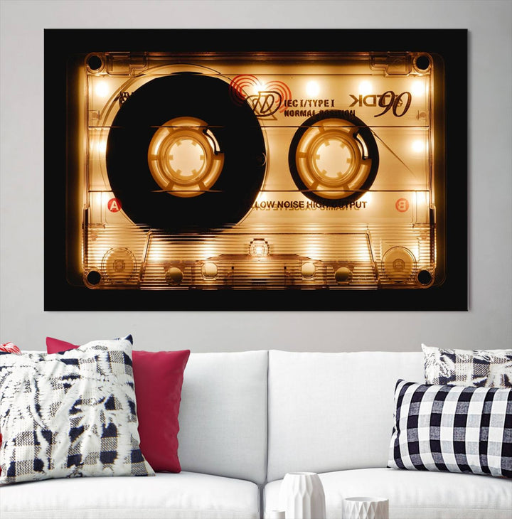 The Shining Audio Cassette Retro Music Wall Art Canvas Print, featuring a vintage cassette tape design and protected with a UV coating on museum-quality canvases, creates an impressive visual impact.