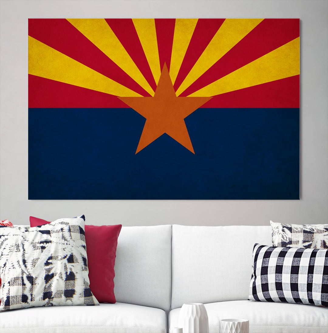 The Arizona States Flag Wall Art Canvas Print, made from museum-quality canvas with a UV-protective coating, is displayed prominently.