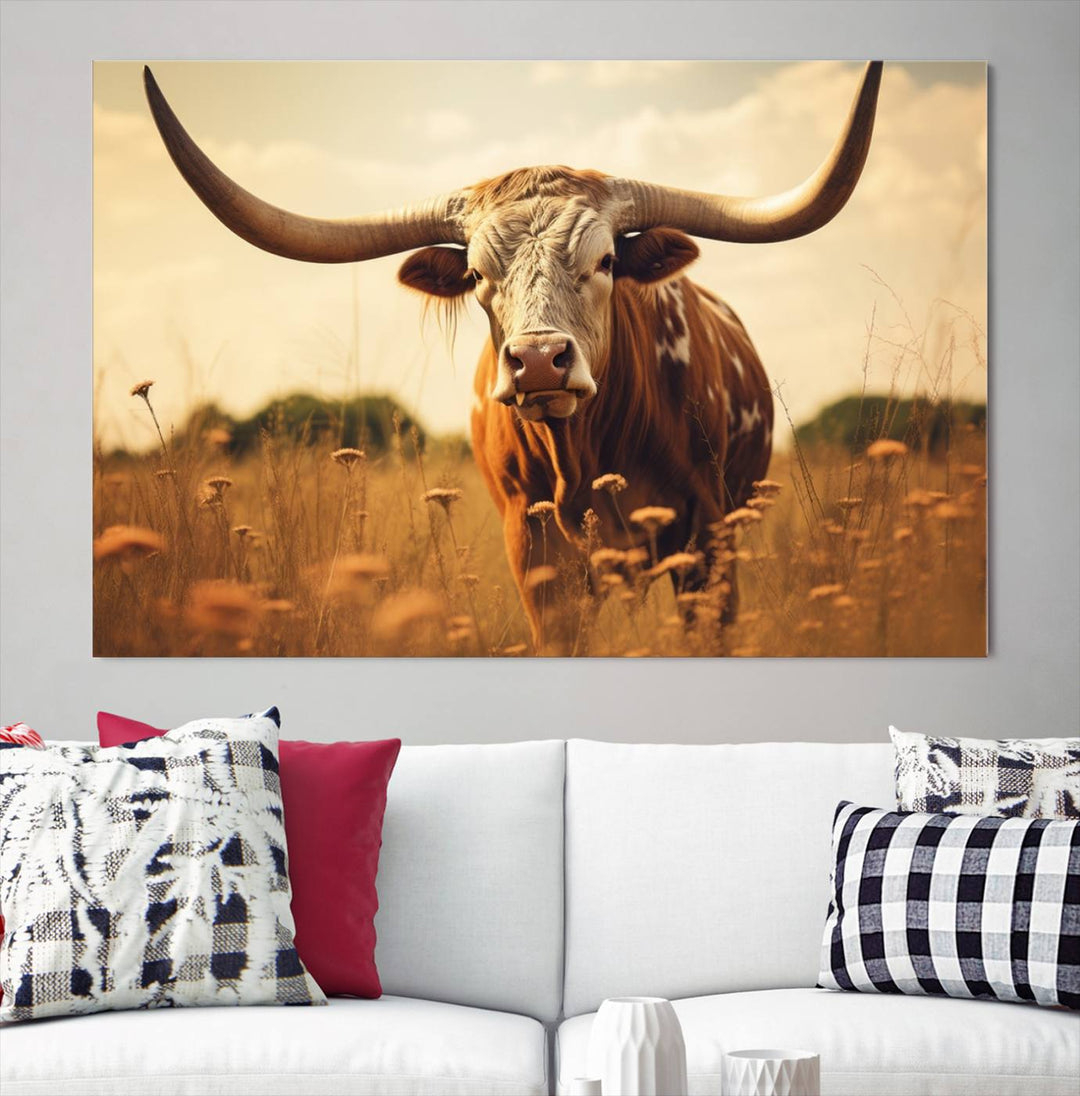 Impression sur toile d’art mural de vache Bighorn, impression sur toile d’animal de vache Longhorn Texas