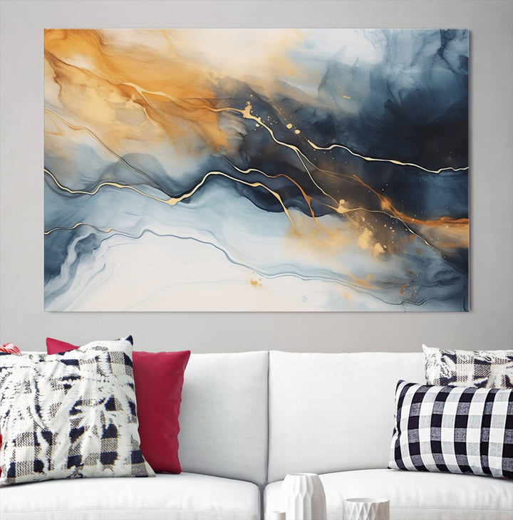 Smoke Blue Wall Art Canvas Print Abstract Artwork Printing