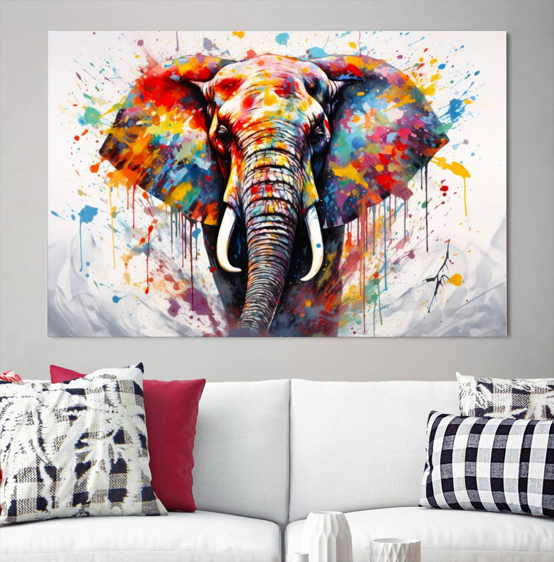 Impresión en lienzo de arte abstracto de pared de elefante de acuarela para decoración moderna del hogar, oficina, sala de estar y comedor