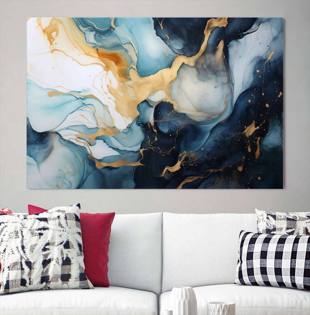 The living room is enhanced by the Marble Fluid Abstract Wall Art Canvas Print, which adds a touch of sophistication.