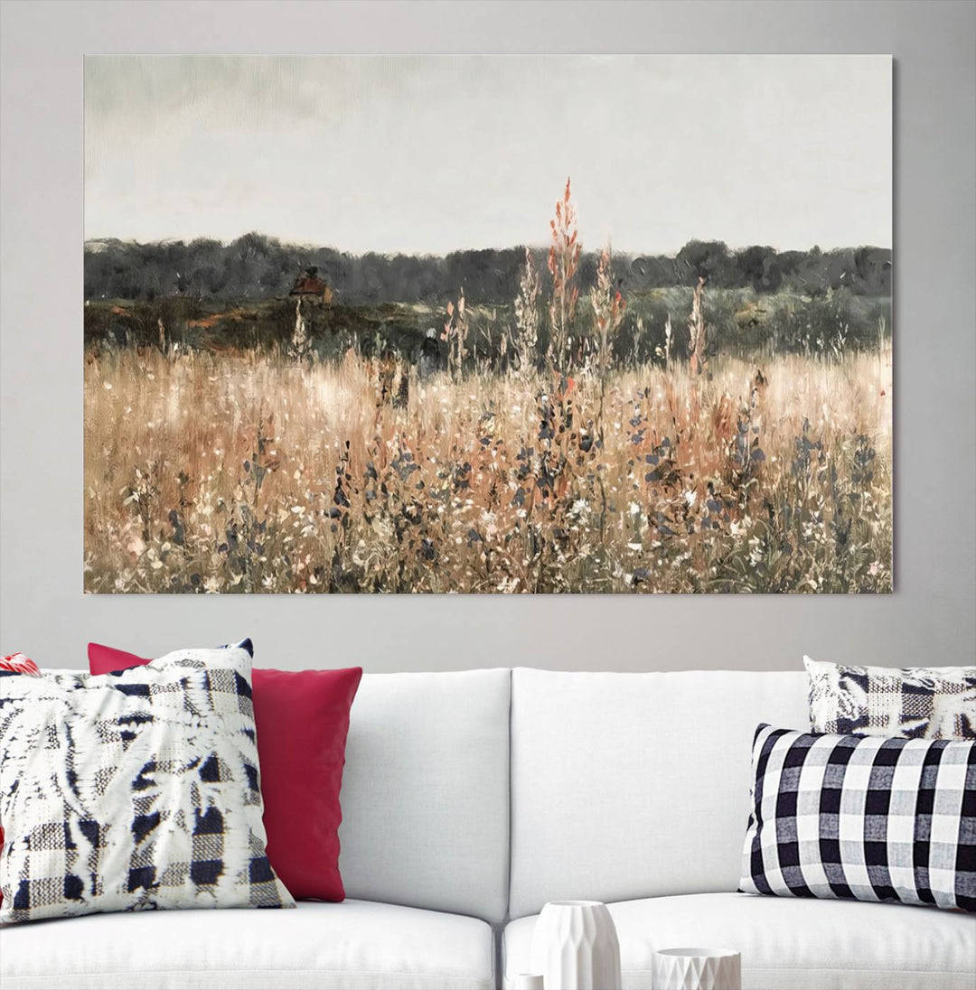 Abstract Wildflower Field Landscape Oil Painting Print, Country Field Wall Art - Framed Ready to Hang