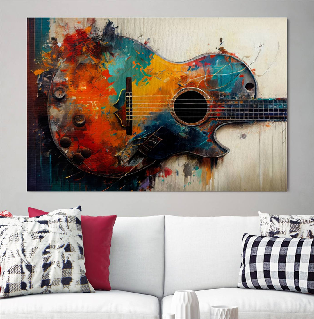 Abstract Guitar Wall Art Canvas | Vibrant Music-Inspired Art for Living Room or Studio | Colorful Music Decor Canvas Print