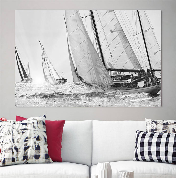 Impresión de velero Yacht Regatta lienzo pared arte Yate decoración de la pared Seascape Art Sailing Ship Negro Blanco extra grande arte de la pared Sailing Regatta