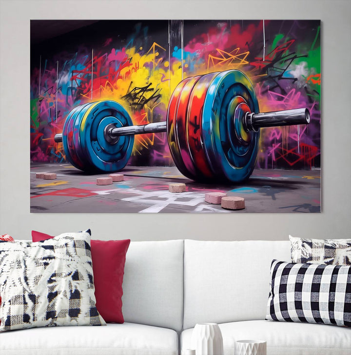 Lienzo decorativo para pared de gimnasio | Impresión de graffiti con barra | Decoración de pared de fitness motivacional | Decoración de la sala de entrenamiento | Decoración del gimnasio en casa