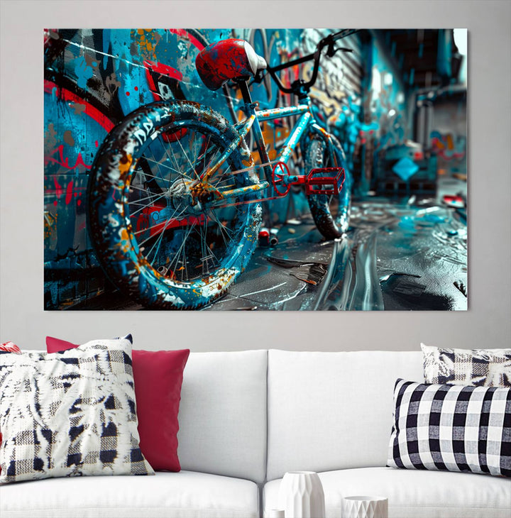 Bicycle Wall Art Canvas Print, Graffiti Wall Art Canvas Print