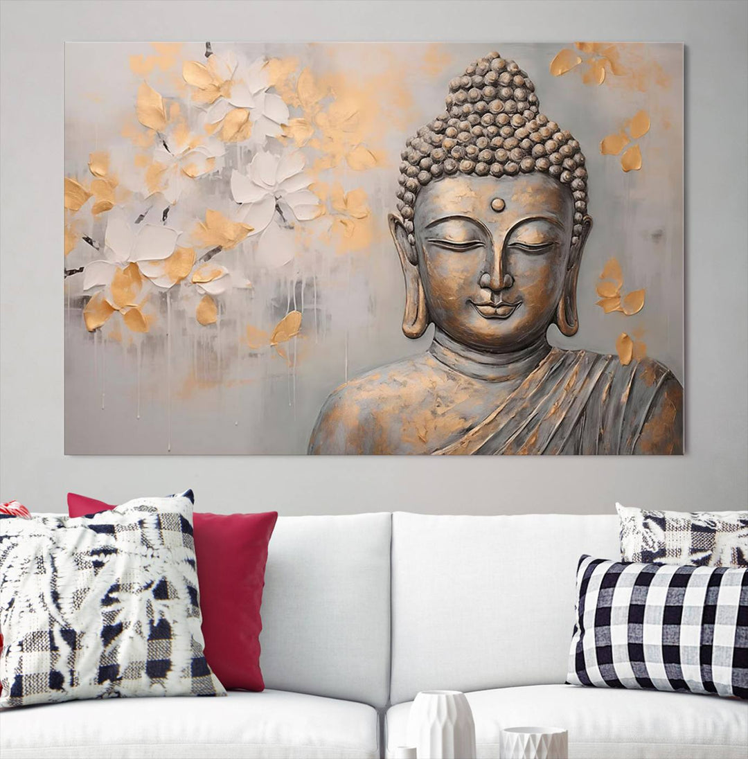 Abstract Buddha Statue Wall Art Canvas Print - Modern Meditation Decor for Living Room, Office, Yoga Studio