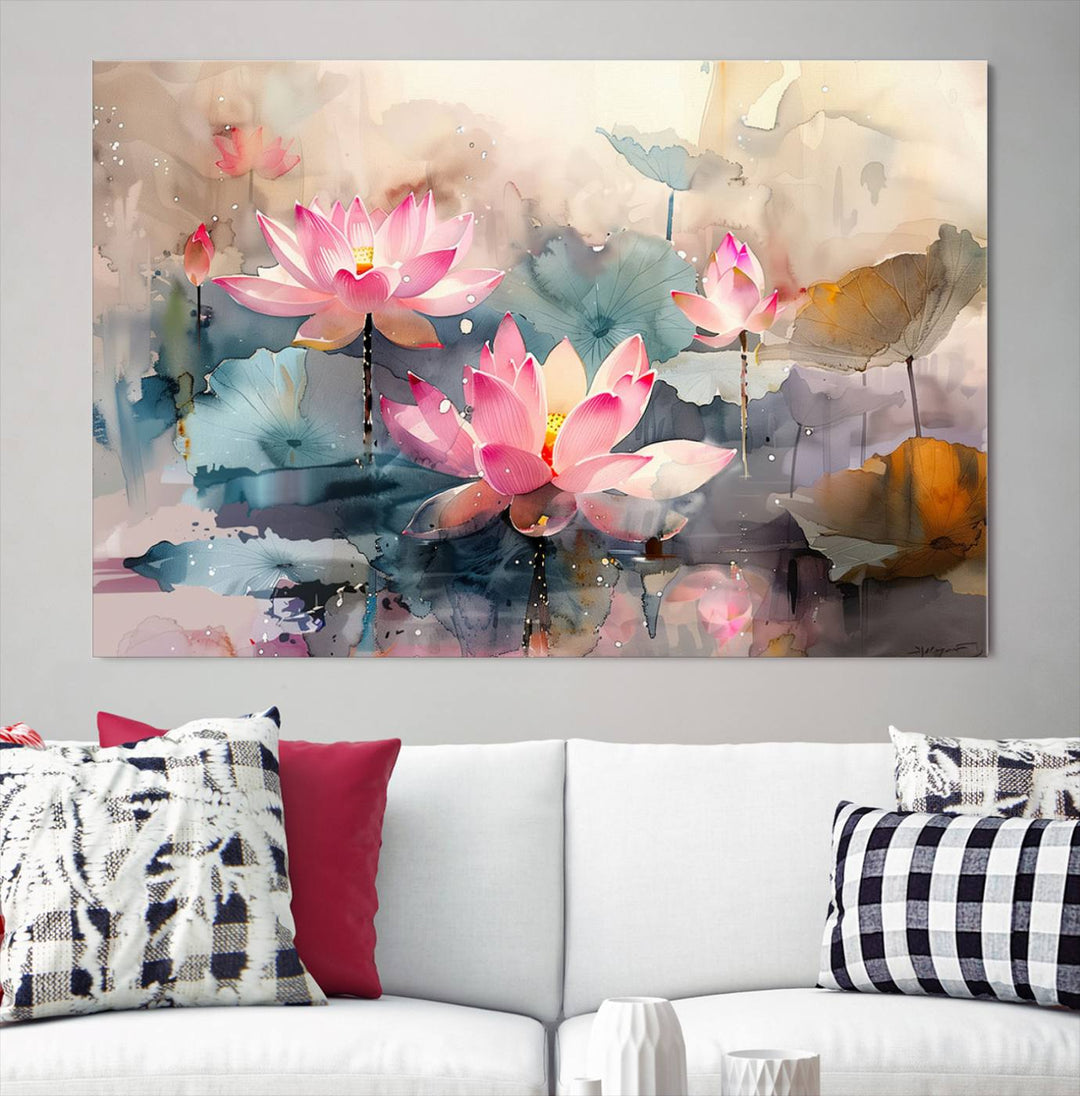 Abstract Watercolor Lotus Flower Wall Art Canvas Print