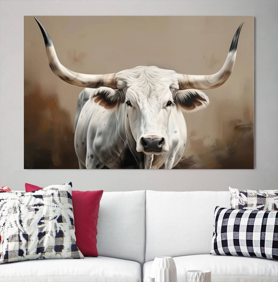 Texas Longhorn Canvas Wall Art features a triptych design on premium canvas with a gallery-quality finish.