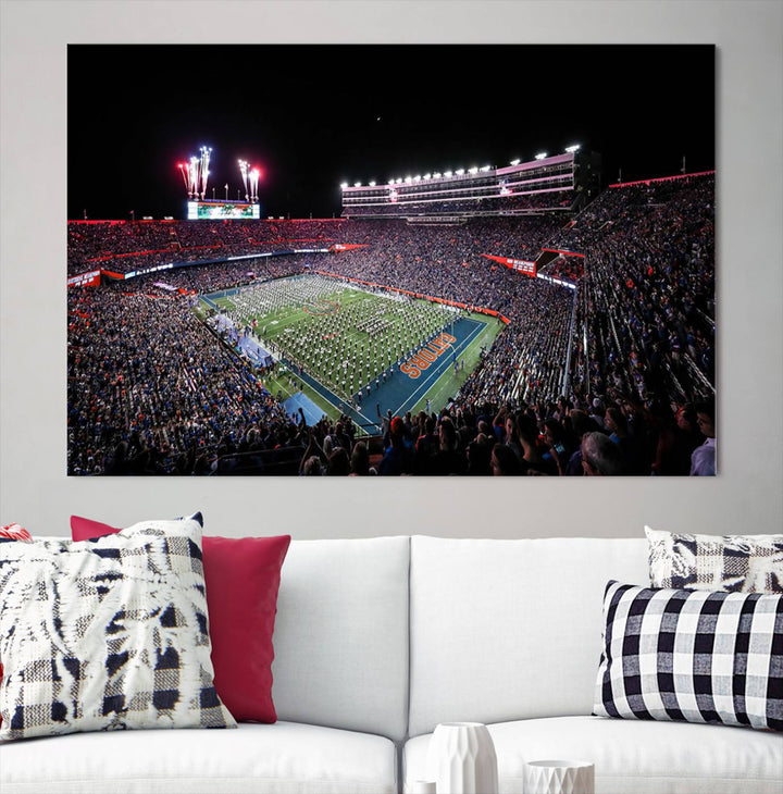 Ben Hill Griffin Stadium Night Game Triple Canvas Wall Art - Florida Gators Football Match