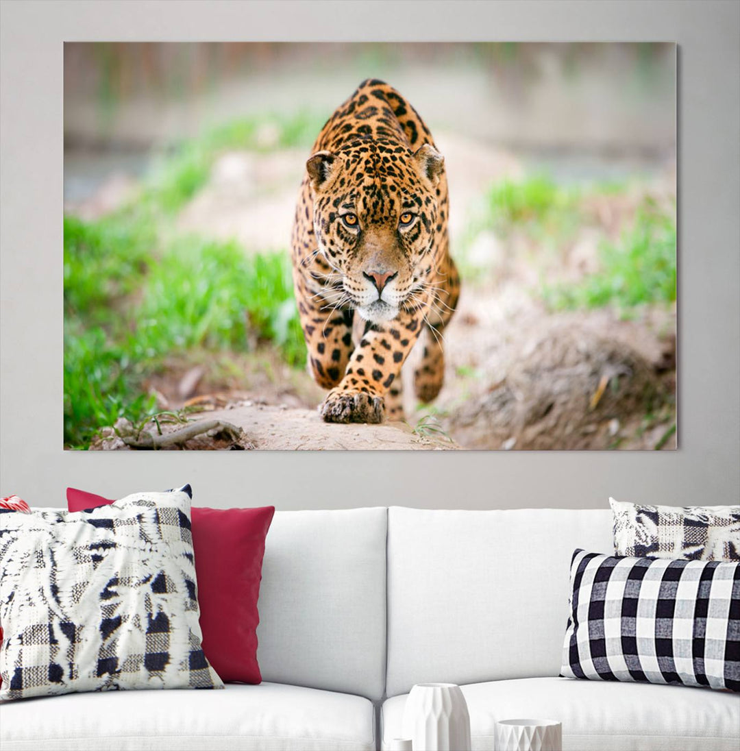 Leopard on the Prowl - Stunning Large Framed Canvas Wall Art for Living Room, Bedroom, or Office Décor, Vibrant Wildlife Print, Ready to Hang