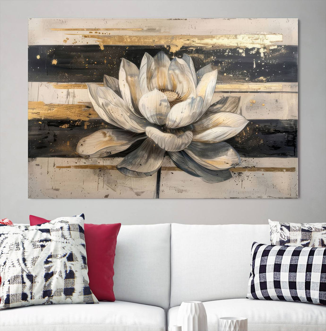 Abstract Lotus Flower Wall Art Canvas Print, Meditation Yoga Room Wall Art