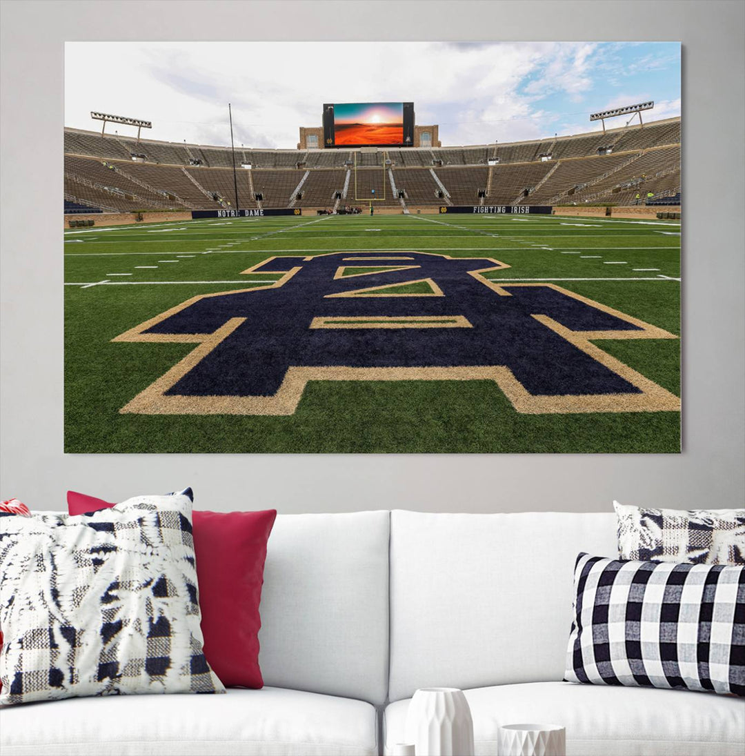 Notre Dame Stadium Giclee Canvas Print | Triptych Wall Art Featuring Iconic Notre Dame Football Field | Ready-to-Hang Sports Stadium Decor