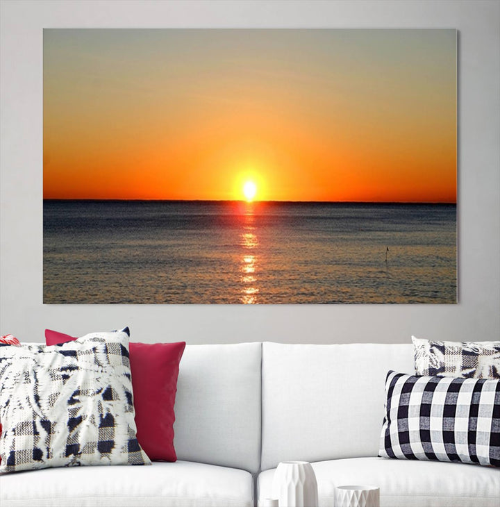 Golden Horizon Sunset Over Ocean Wall Art Canvas Print – Tropical Beach Canvas Wall Art – Giclee Print for Coastal Theme Decor Print