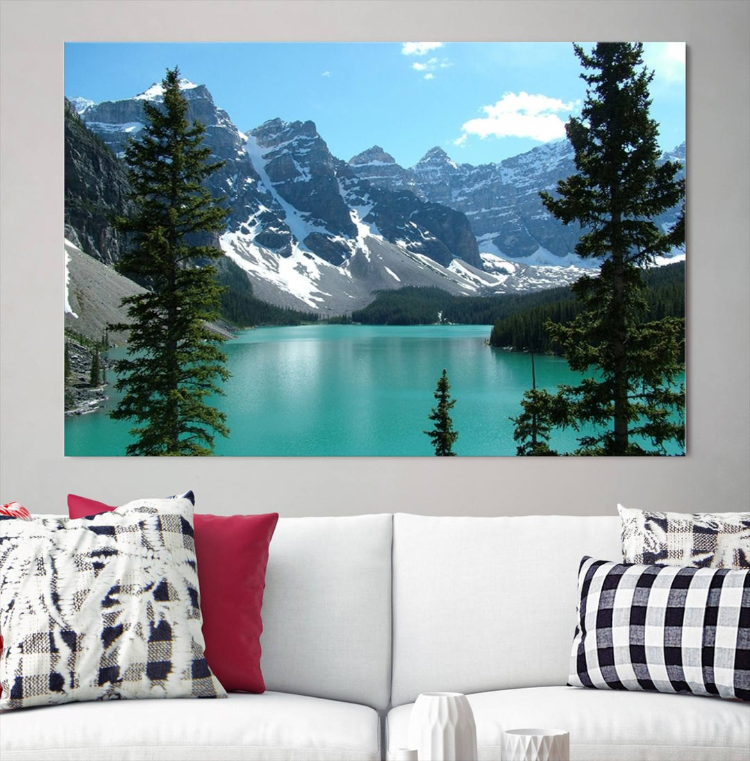 Canadian Rockies Moraine Lake Landscape Canvas Print, Turquoise Lake & Mountain View Wall Art, Ready to Hang Multi-Panel Giclee Canvas for Home Decor