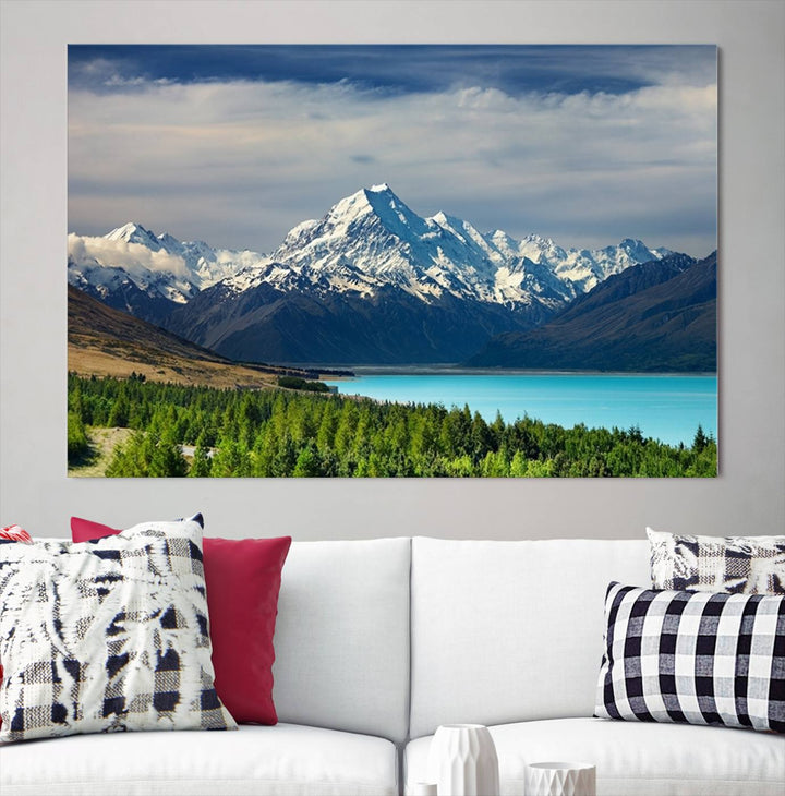 Impression d’art Mount Cook Nouvelle-Zélande Art mural Impression sur toile Lac et montagnes