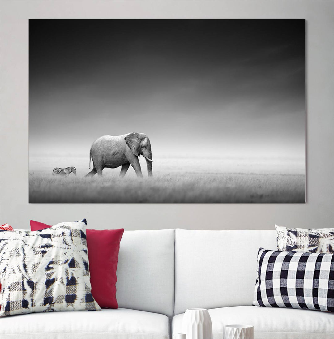 Elephant and Zebra Savannah Canvas Print