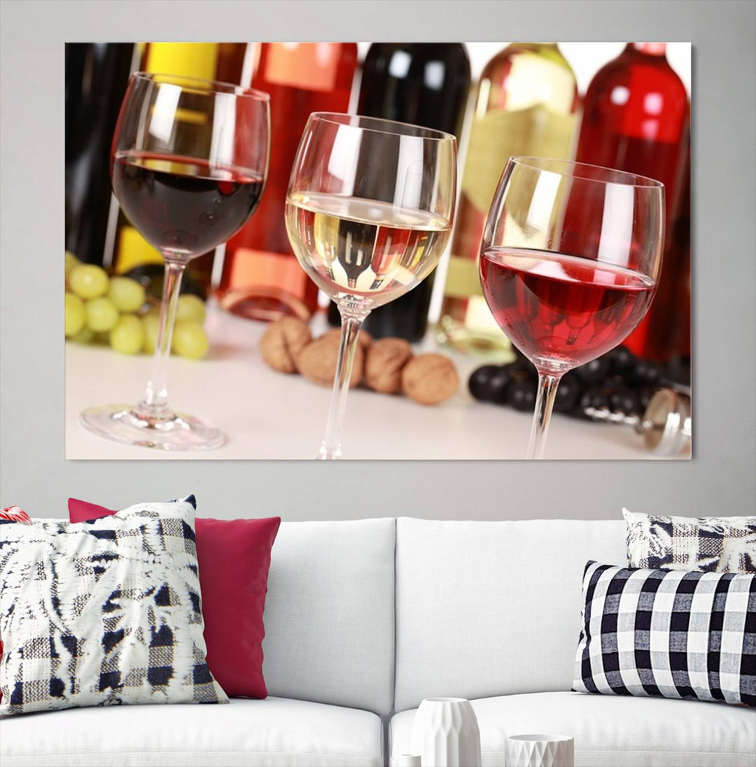 Wall Art Red, White and Rose Wine in Glass Canvas Print