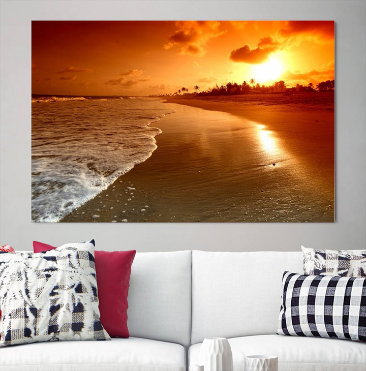 Art mural magnifique paysage de plage au coucher du soleil sur une île tropicale Impression sur toile