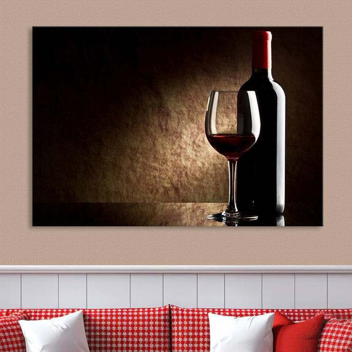 Wall Art Red Vine in Glass with Bottle Canvas Print Kitchen Cafe Restaurant