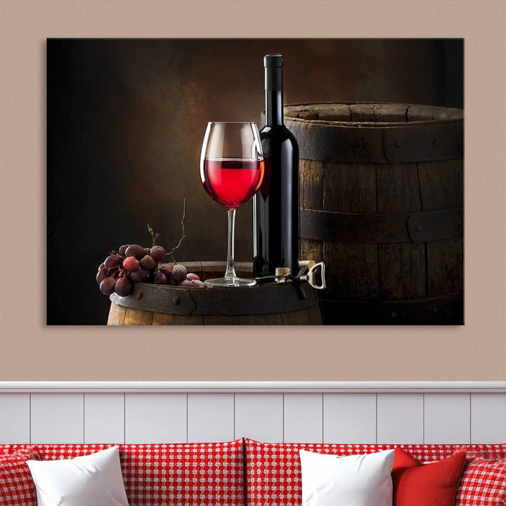 Wall Art Red Wine Bottle and Tun Canvas Print 