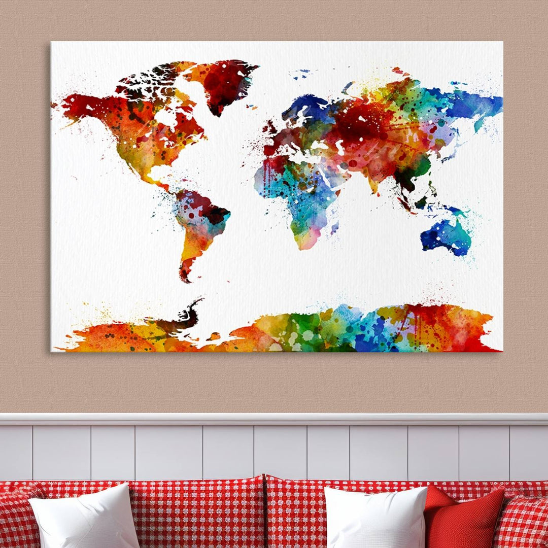 Carte du monde aquarelle Impression sur toile