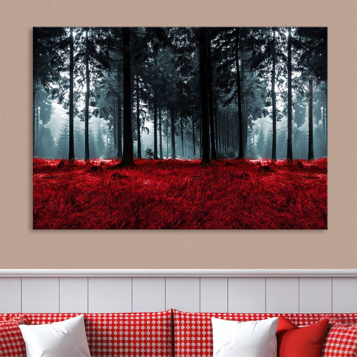 Bosque seductor con hojas rojas Impresión en lienzo Arte de pared grande Arte de lienzo de bosque Arte de paisaje de otoño Impresión de arte enmarcada