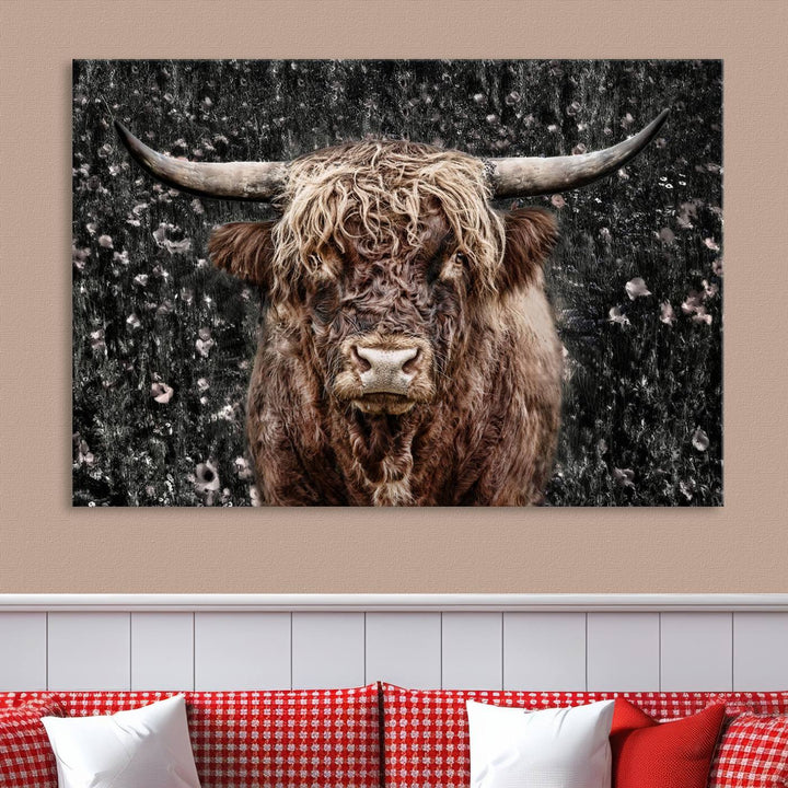 Scottish Highland Cow Cattle Art Print Farmhouse Wall Art Canvas Print