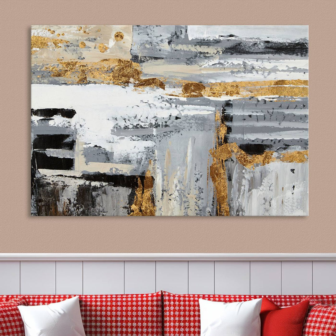 Abstract Painting Canvas Wall Art Print Paint Drip Art Brush Strokes Gray Artwork