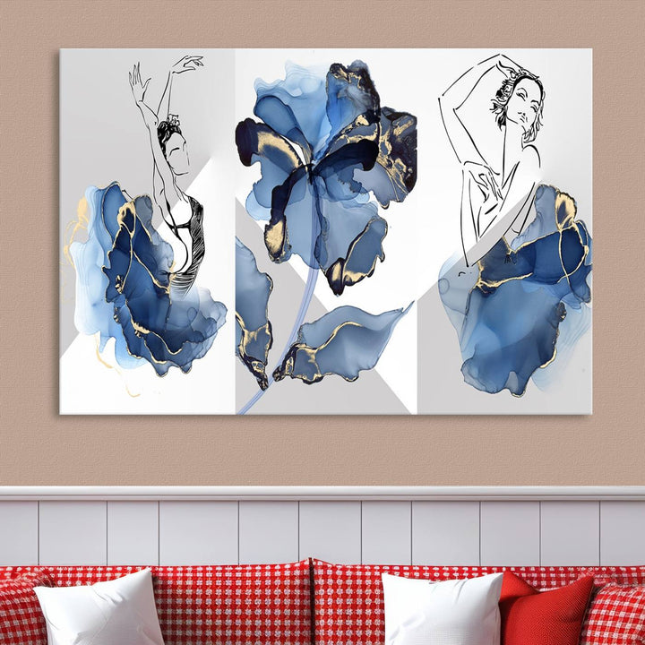 Watercolor Abstract Painting Artwork Walls Canvas Wall Art Print Blue Dancer