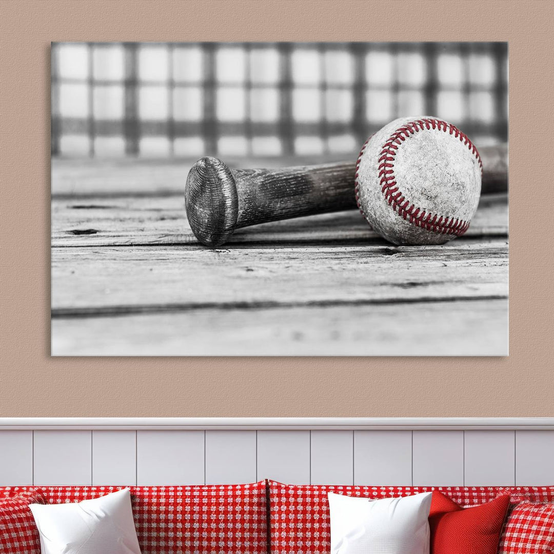 Lienzo de béisbol vintage para pared, impresión de béisbol, arte imprimible, arte retro, deportes, arte de pared, impresión en lienzo grande, varias piezas enmarcadas listas para colgar, juego de 3 paneles de lienzo, fotografía en blanco y negro