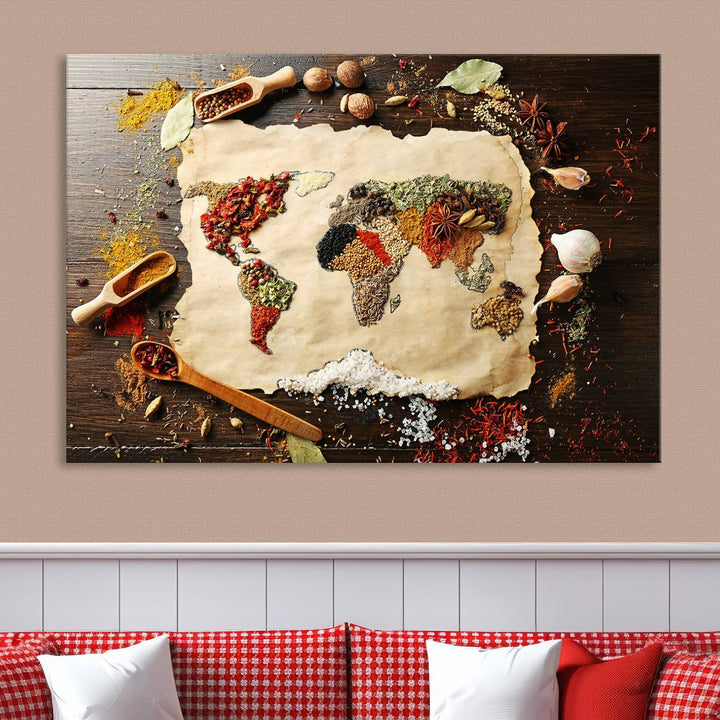 Spice World Map Artwork Canvas Wall Art Print World Map of Spices